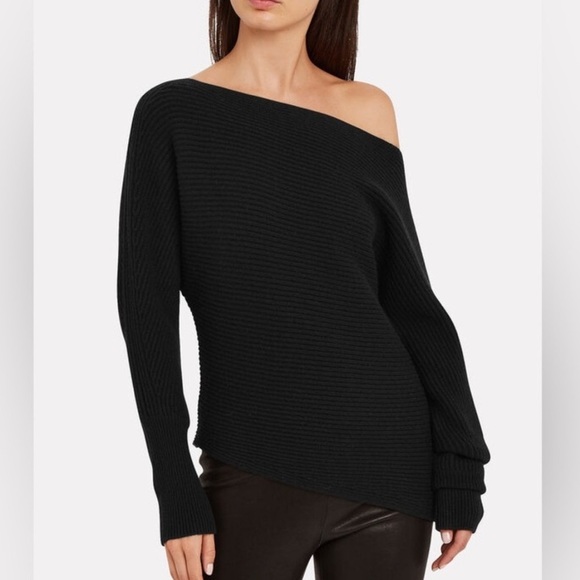 Intermix Black Jacqueline Off-the-Shoulder Slouchy Sweater - Picture 1 of 12